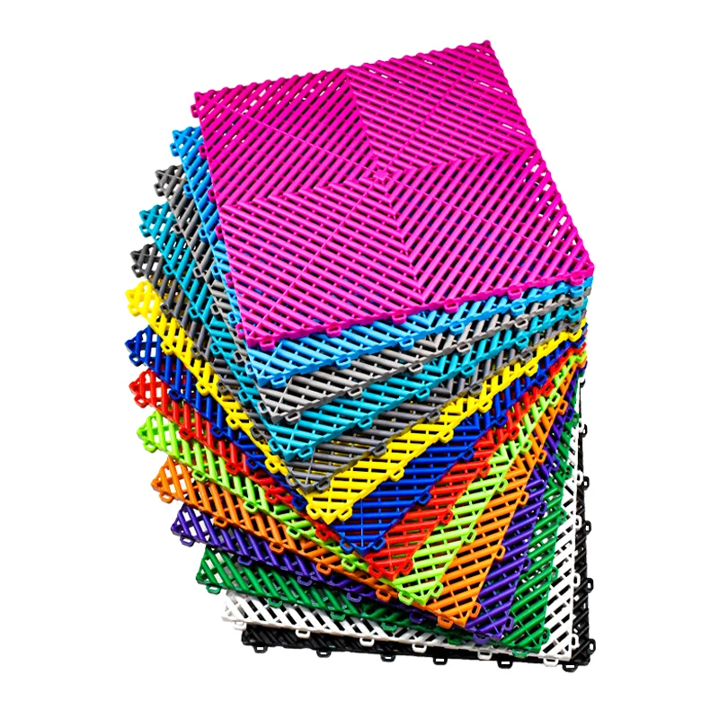 Plastic Flooring Anti Slip Interlocking Drainage Garage Floor Tiles Rubber Tile Simple Color Indoor Plastic Flooring