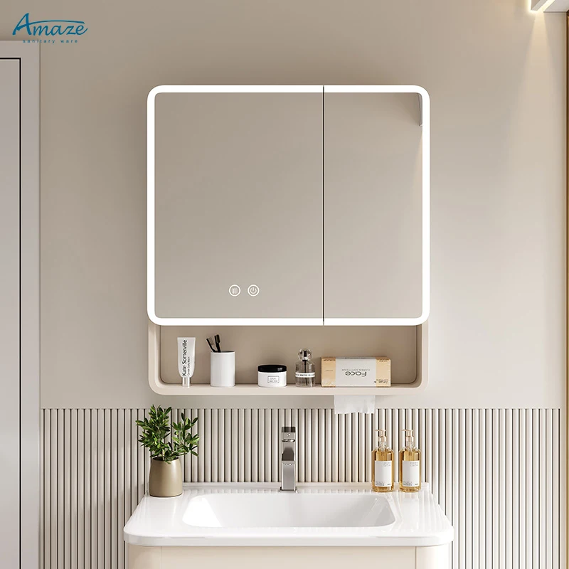 Modern bathroom smart mirror touch screen wall cabinet mirror Bathroom cabinet with led mirror