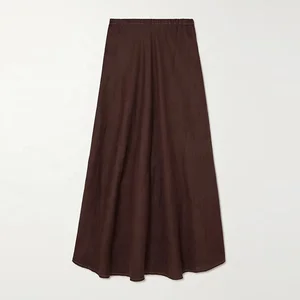 Clothing Manufacturer Custom Spring Autumn Brown High Waist Stretch Elegant Casual Women Linen Long Skirt