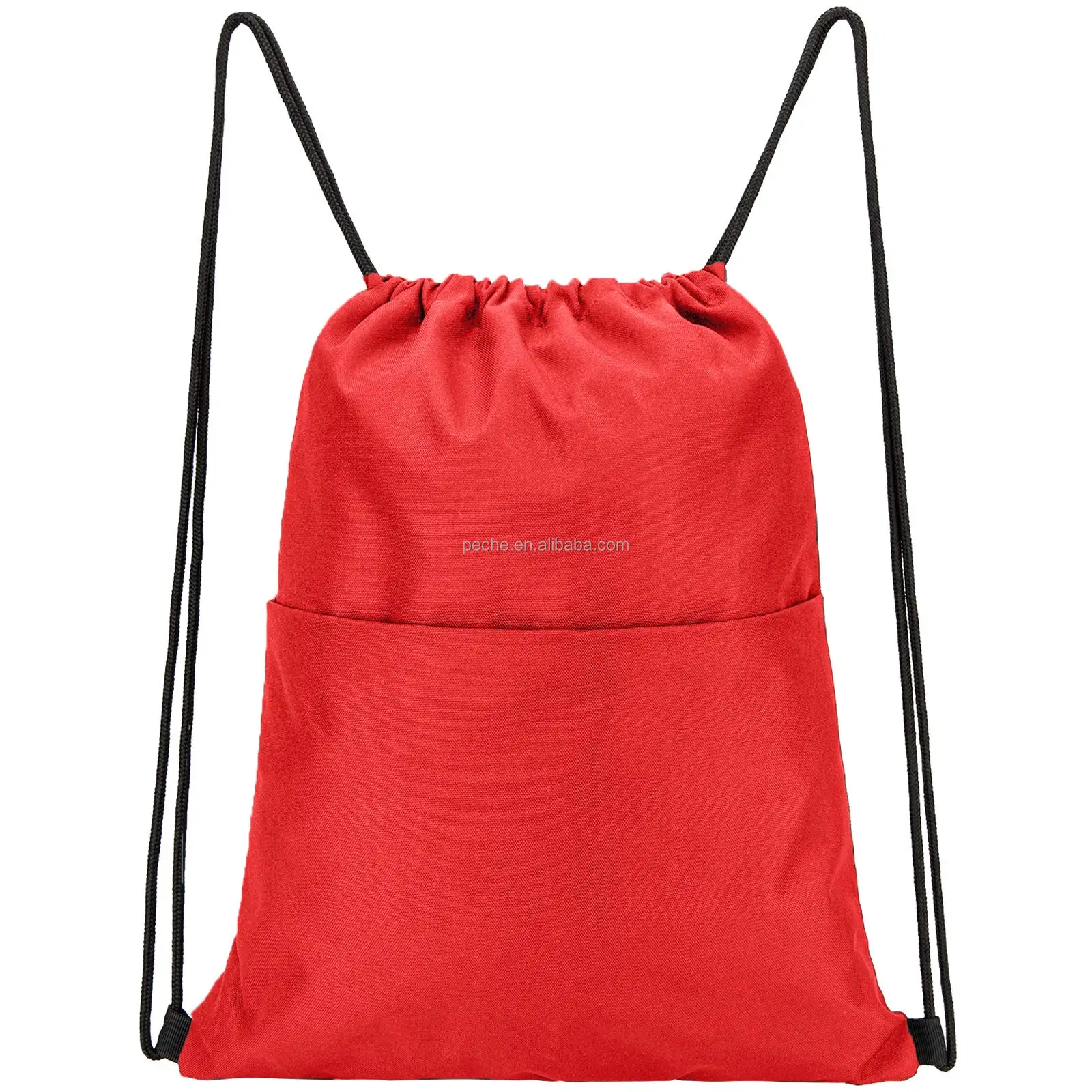 Custom 600d Polyester Drawstring Backpack With Pocket For Women