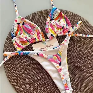 Custom Women Two Piece High Waist V-neck Print Bikini Set 2026 Luxury Designer Front Logo Stretch Quick Dry