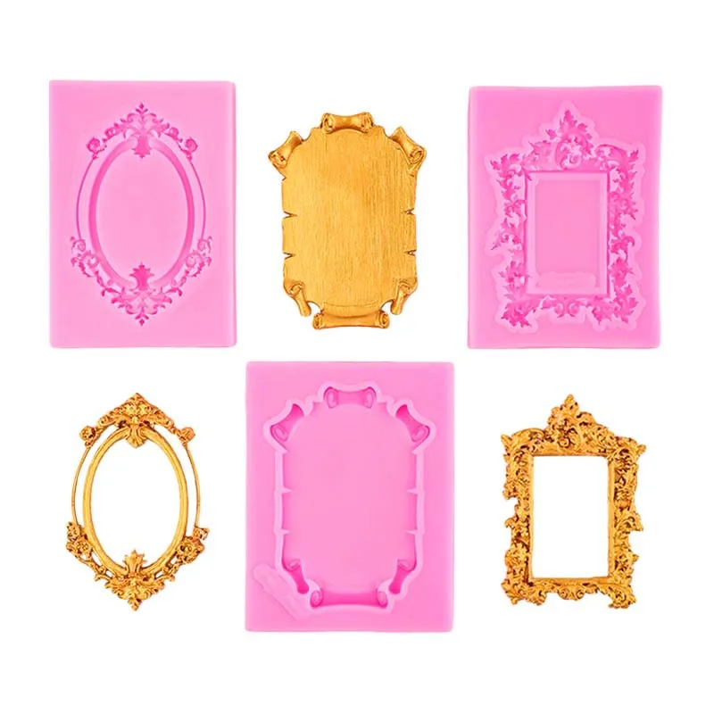 European Style Retro Hollow Photo Frame Fondant Silicone Mold Moldes De Resina Moldes Velas supplier