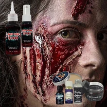 Nicro Halloween Cosplay Supplies Scary Face Paint Blood Gel 3D Fake Scar Temporary Bleed Wound Halloween Makeup Liquid Latex Set