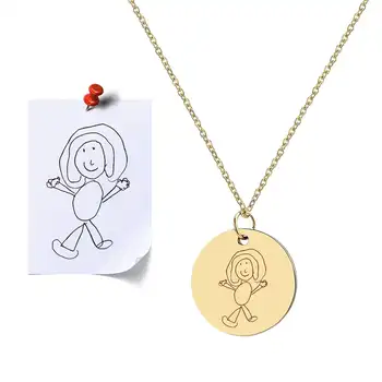 Custom Actual Kids Drawing Necklace Custom Children's Artwork Family Necklace DIY New Mama Baby Jewelry