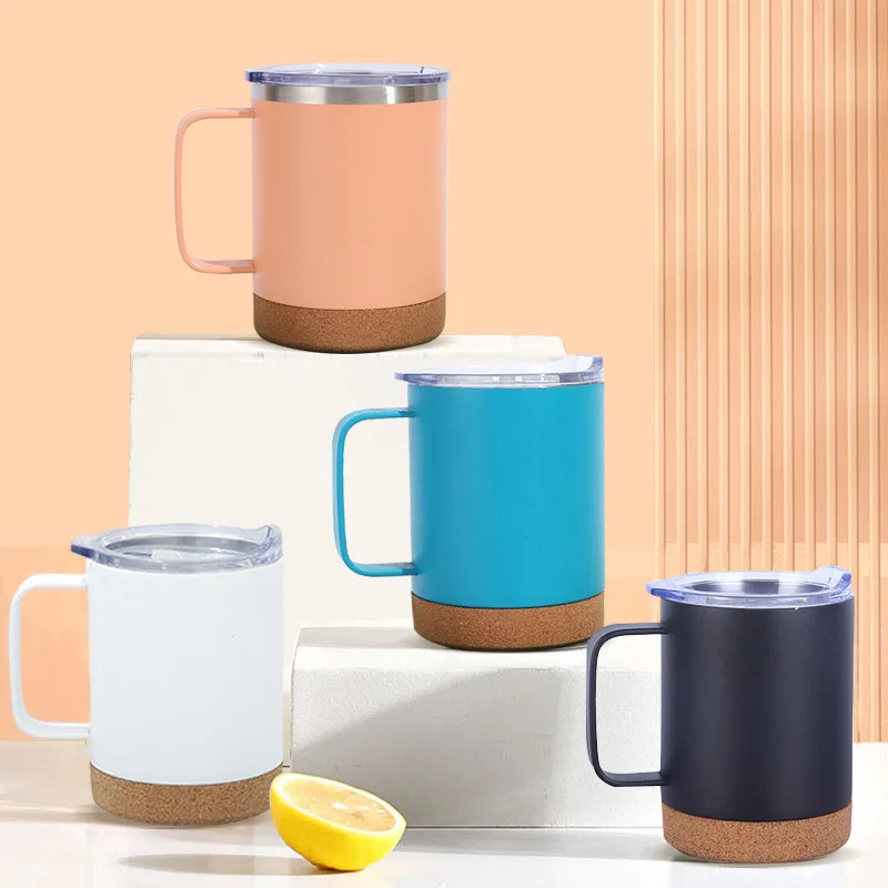 Matte Black 12 Ounce 16 Ounce Stainless Steel Cork Bottom Wood Travel  Coffee Tumbler Mug With Sliding Lock Lid Handle Vacuum Cup