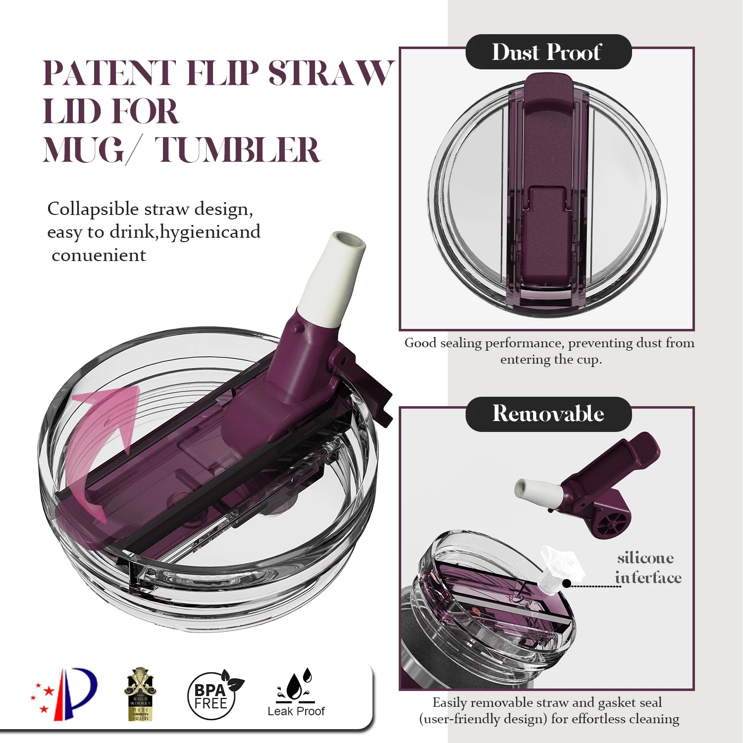 Custom 40 Oz Insulated Double Wall Stainless Steel Patent Lid Tumbler With Handle Travel Coffee Mug for Office Gift Set details