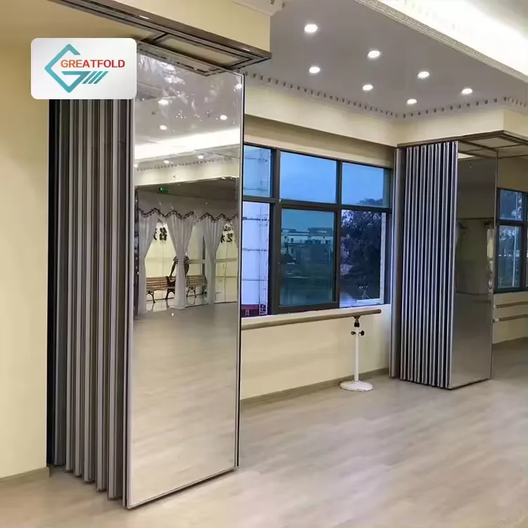 Mirror Operable Stacking Folding Partition Walls Sliding Partition Dancing Studio Rooms Partition Price