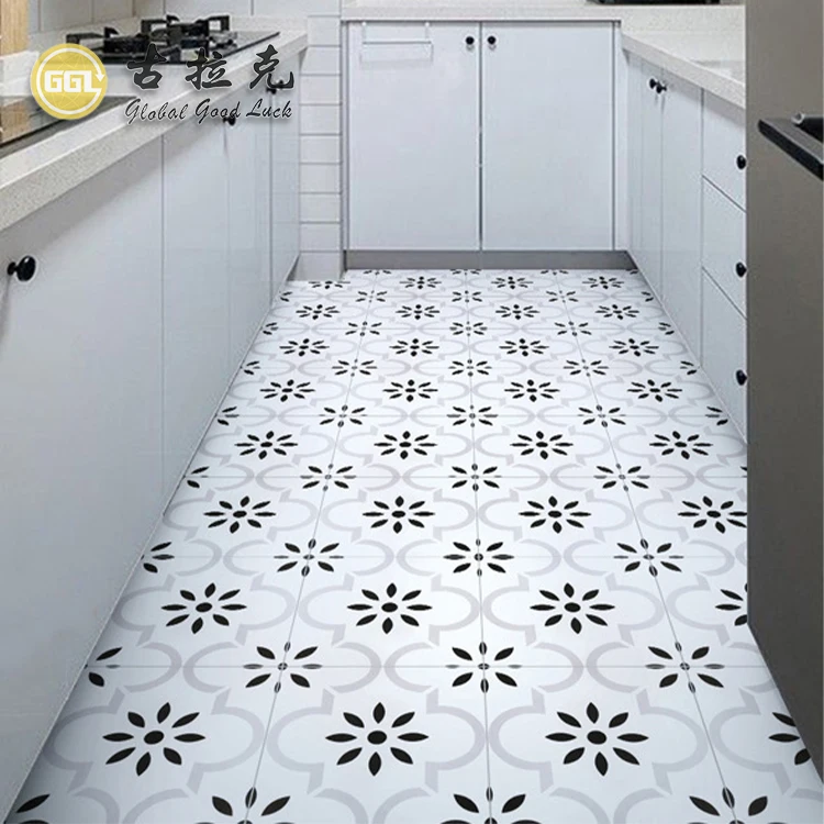 Hot selling  White & Black Flower Pattern Porcelain Mosaic Tiles