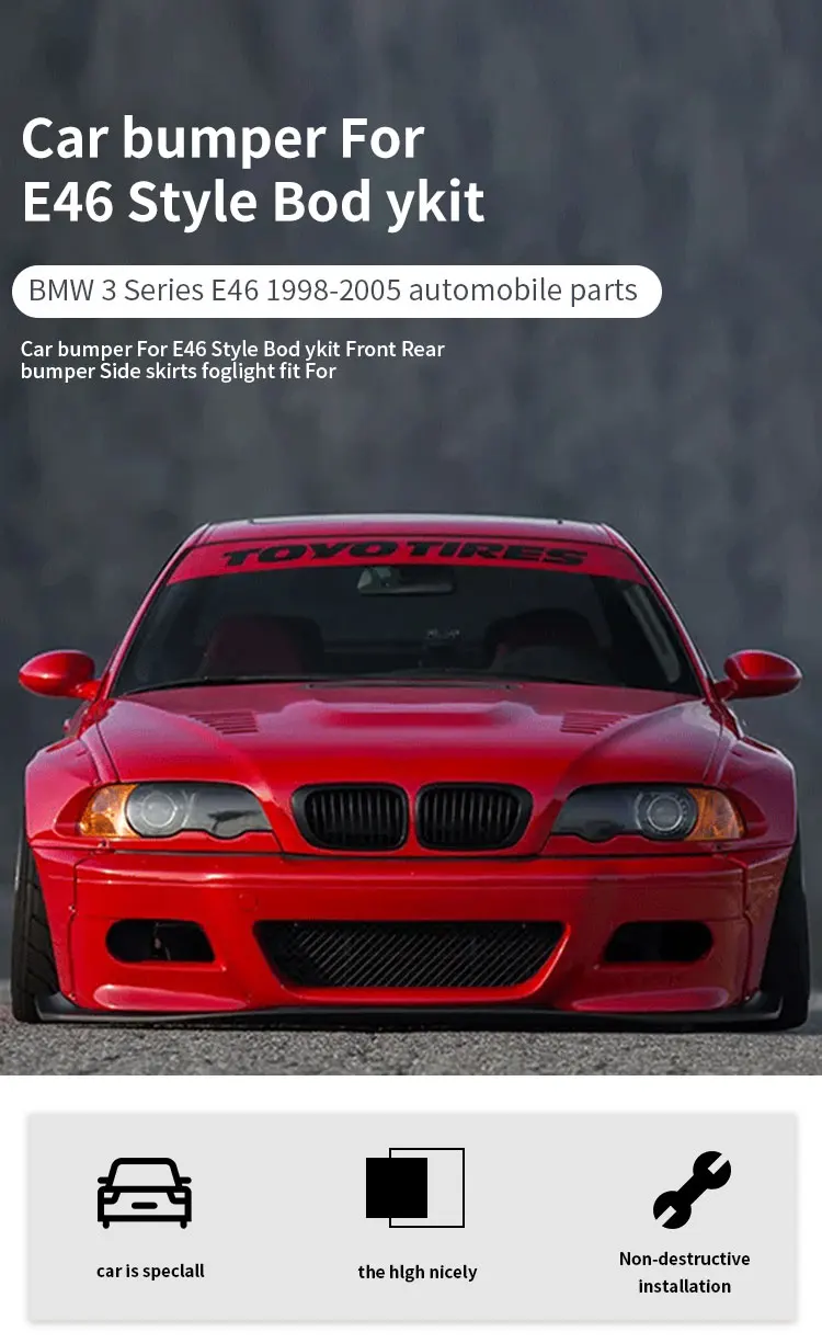 FULI  Car bumper M3 Style Front bumper Rear bumper Side skirts Foglight Body kit Fit For BMW 3 Series E46 1998-2005