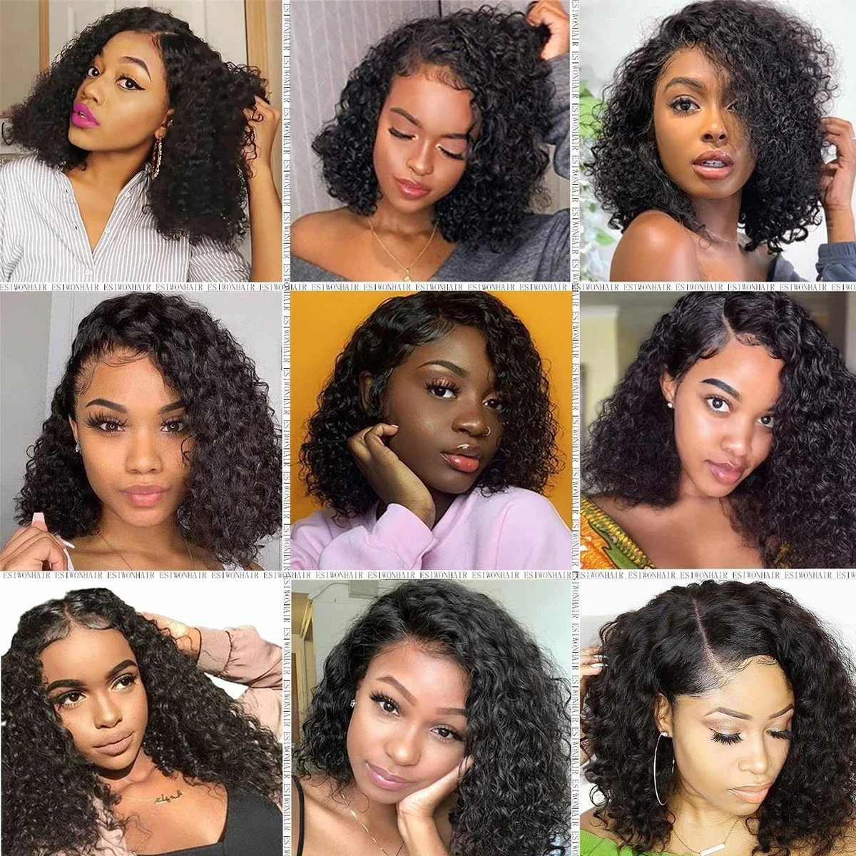 Deep Wave Human Hair Short Bob Wig 180 Density Remy Hair Lace Frontal Wigs_voghion.com