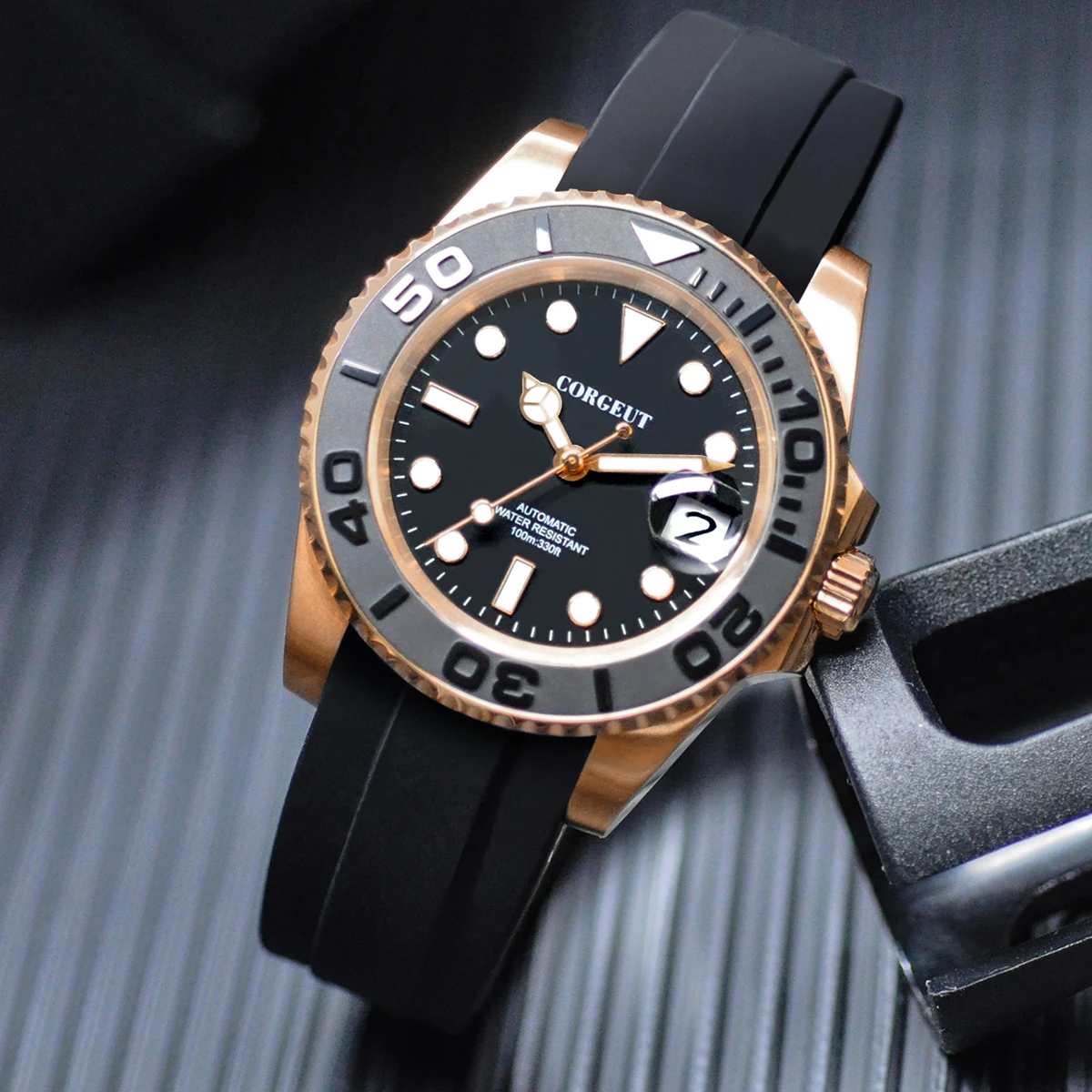 CORGEUT 40mmサファイアラバーストラップ10ATM夜光ダイバーズウォッチ 
