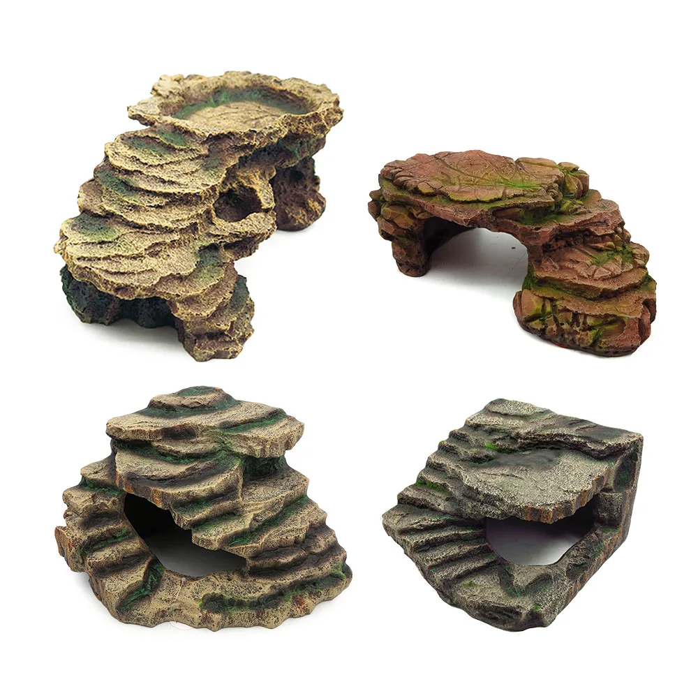 Wholesale Reptile Supplies Cave Resin Rock Hide Habitat Aquarium Decoration  for Small Animals Leopard Gecko
