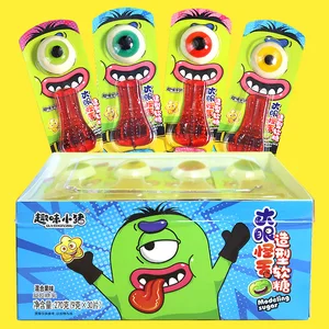 Casual Fun Snacks Halloween Bulk Coated Packaging Big Eyed Monster Fruity Gummy Tongue Candy Coated for Easy Handling