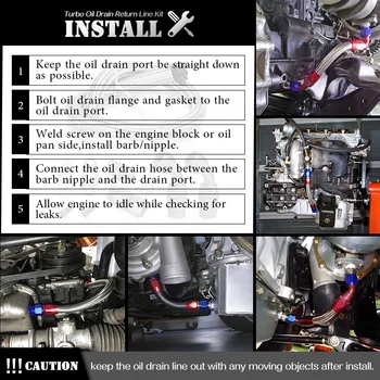 Oil Feed & Return Drain Line Hose Kit For T3 T4 T70 T66 T04E Turbochargers – With Hardware