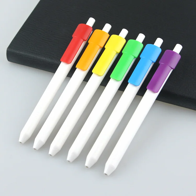 Retractable And Press Rainbow-colored 0.5mm Black Ink Plastic Gel Pen With Custom Logo_voghion.com