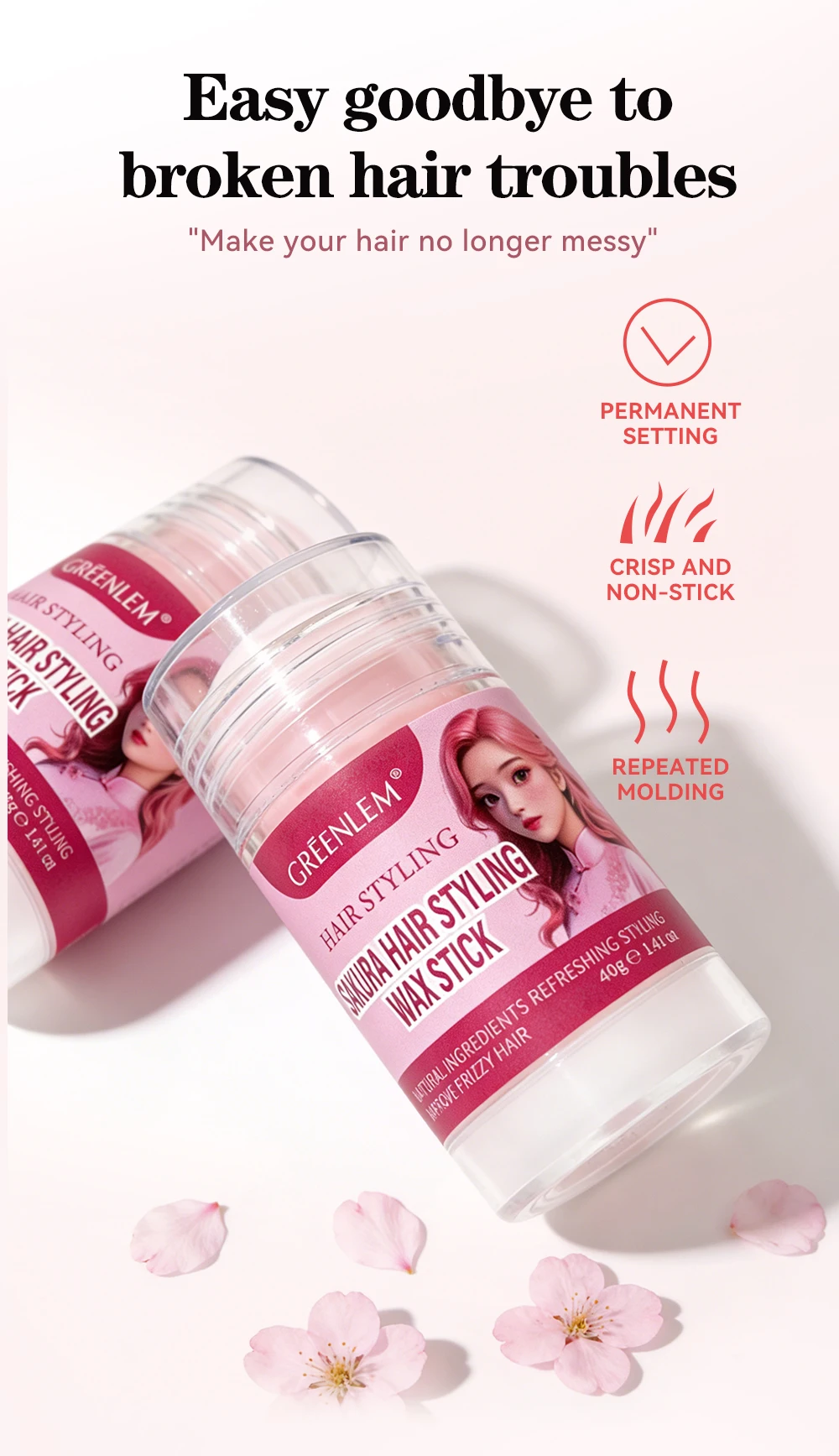 Hair Styling Wax Stick Refreshing Non-greasy Moisturizing Smooth Rough Hair Fixed Hairstyle Cream Hair Finishing Daily Life(pic3)