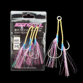 Wholesale 1/0 3/0 5/0 Luminous Fishing Jig Double Assist Hook Boat Fishing Glow UV String Jig Hook 2pcs/bag – Metal Jig – view 2