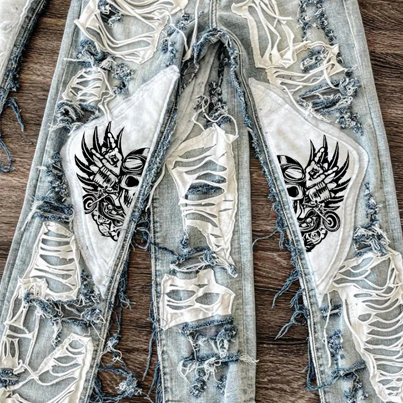 DiZNEW Street Fashion Menswear Designer Jeans With Zipper and Lace Ribbon Tear Cotton Jeans for Men Men Clothes Summer