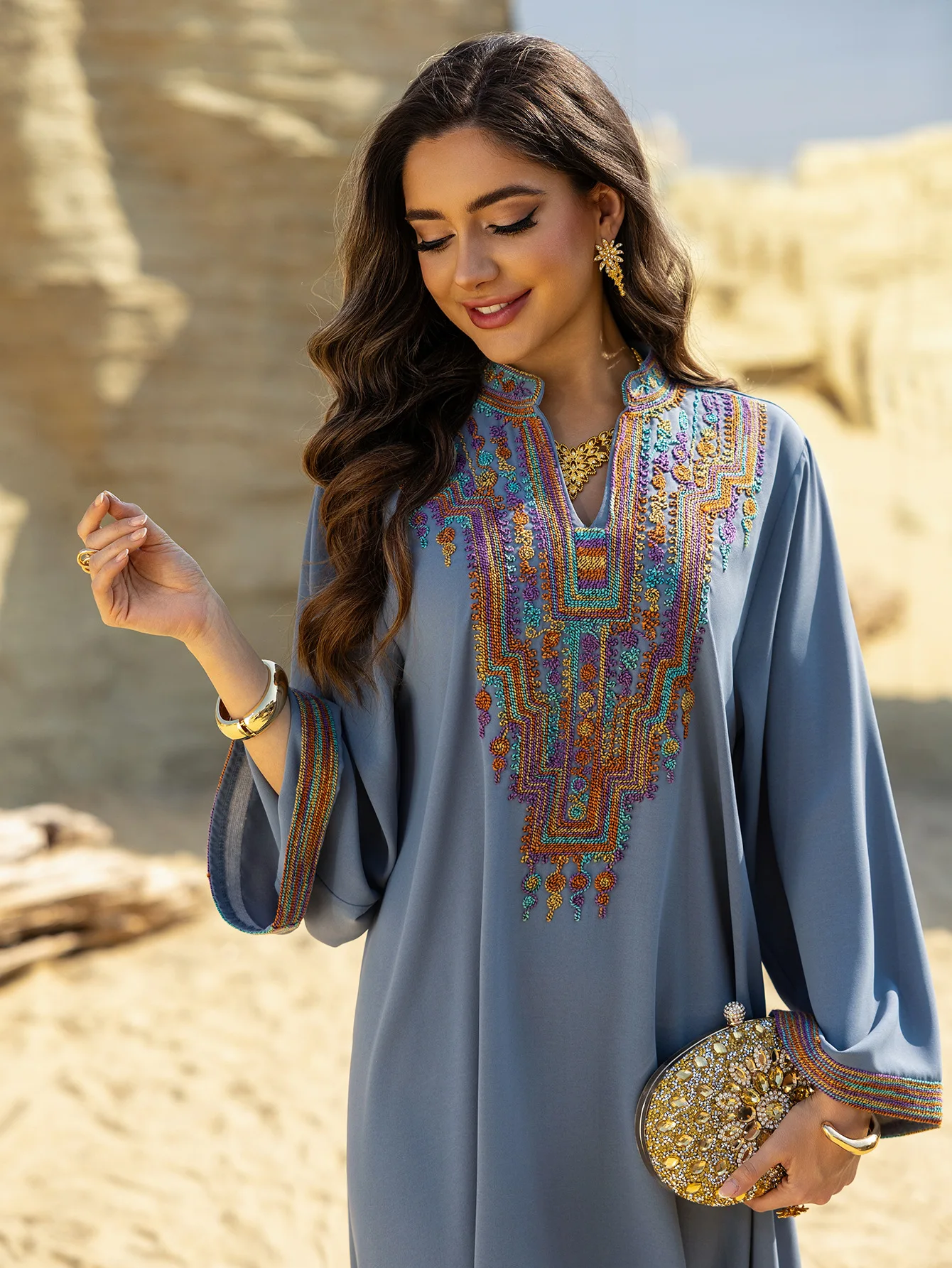 Last Design Turkey Elegant Jalabiya Embroidery Women's Dresses Arab Dubai  Abaya Sleeve Maxi Party Dress for Women