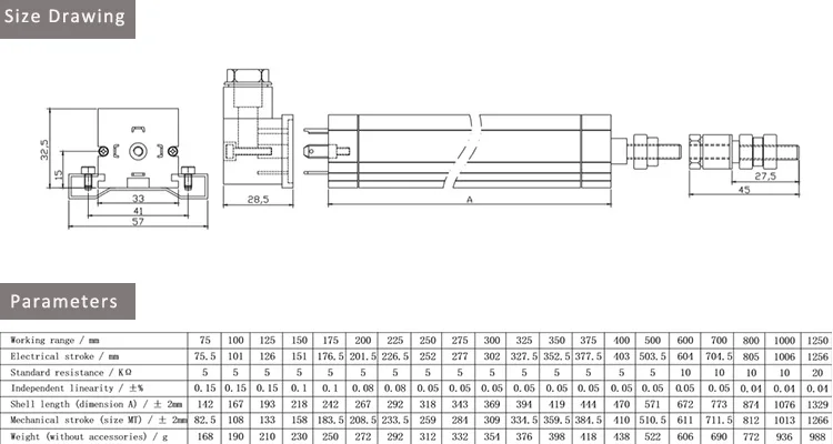 400mm 0-5v Analog Output Pulling Rod Type Linear Electrical Ruler For ...