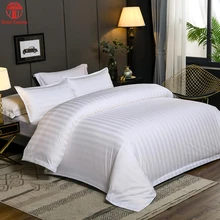 High quality white hotel linen twin XL 1-2cm stripe bed sheet set 100% cotton bedding basics 5 star hotel bed quilt cover set