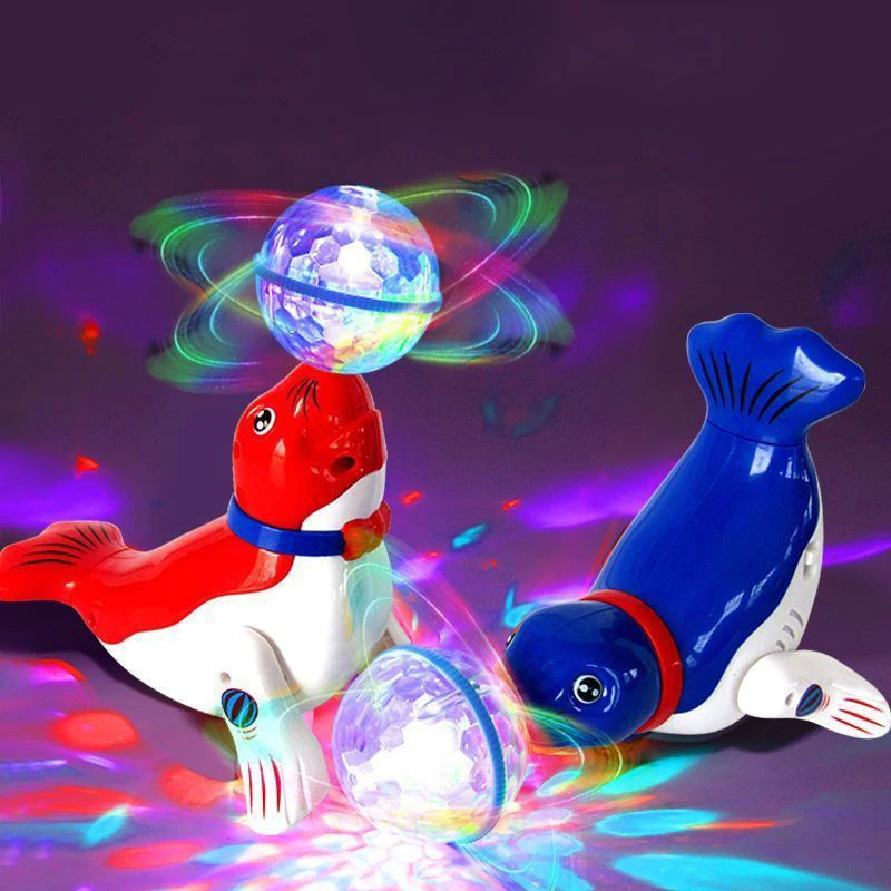 Novelty Light up Toys Children Electric Dancing Spinning Stunt Head Ball Lights Music Sea Lion