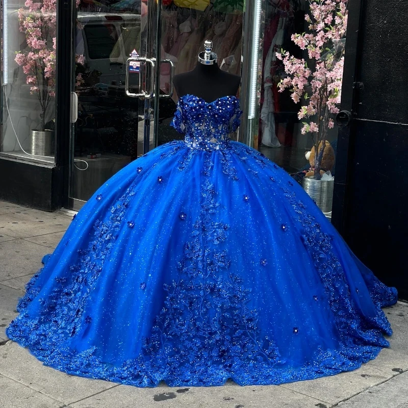 Mumuleo Blue Shiny Quinceanera Dresses Ball Gown Applique Lace Beads  Birthday Party Dress Graduation Gown Sweetheart De 15 Anos| Alibaba.com