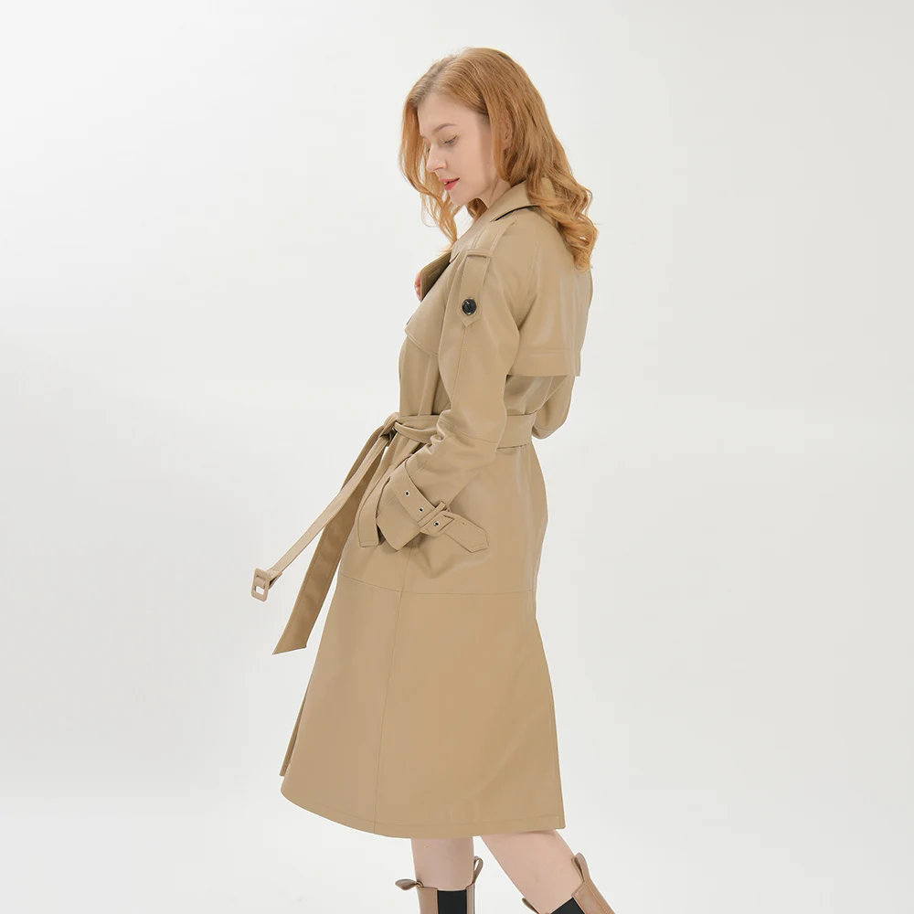 Custom Sexy Leather Trench Coat Hot Selling Genuine Leather Trench Coat Women