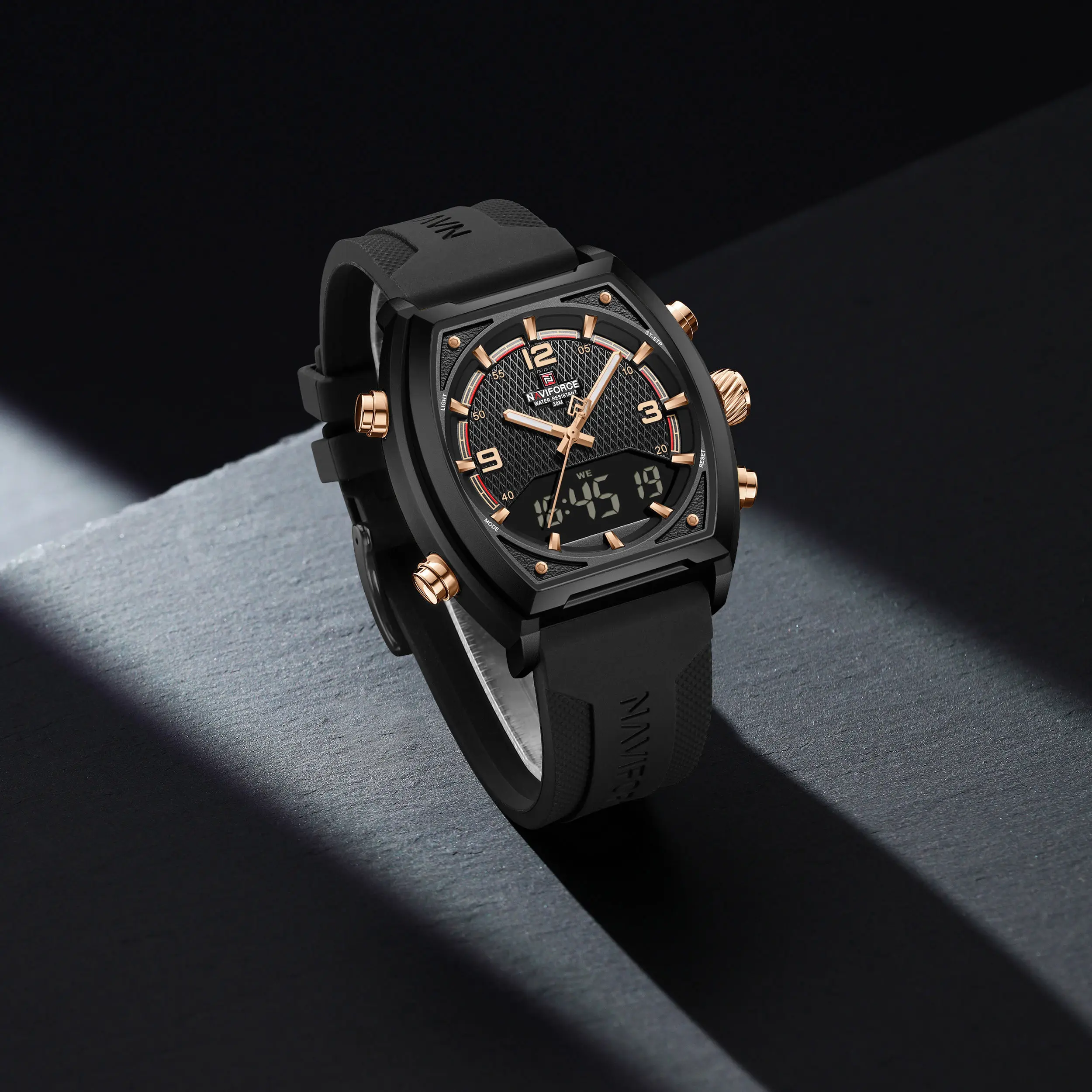 NAVIFORCE 9242男士手表新款防水时尚石英液晶数字显示手表Relogio女性化钟表