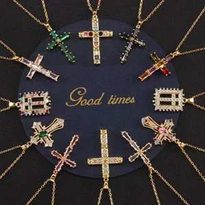 Men's/Women's Classic Style Stainless Steel Cross Pendant Necklace Shining Zircon Inlaid Religious Christian Amulet Lucky Gift