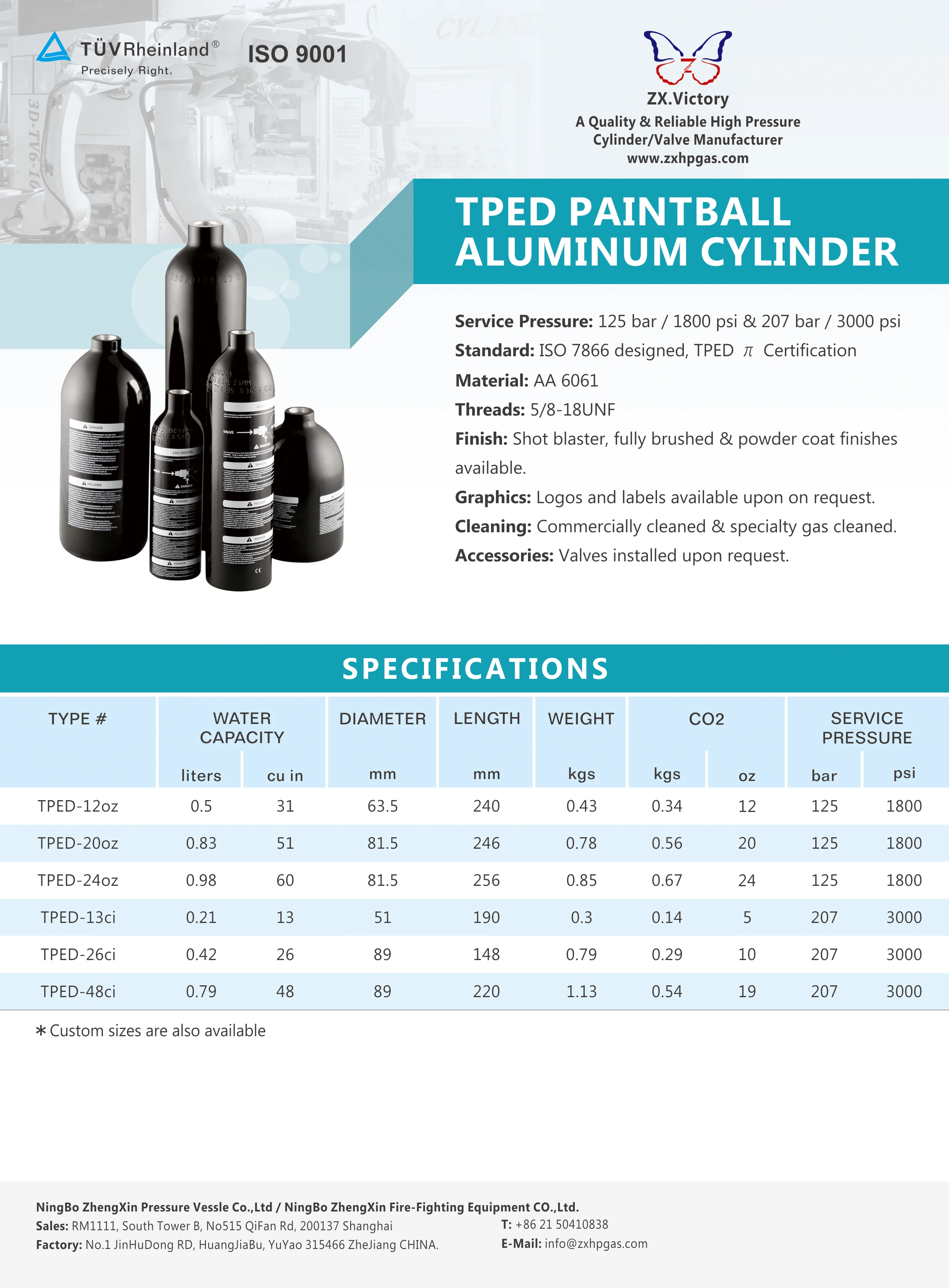 Factory Direct Pcp Paintball Tank Aluminum Cylinder Co2 Bottle Hpa Tank