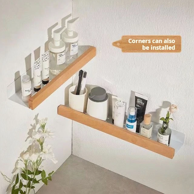 Bathroom Shelf with Towel Bar/hooks Farmhouse Beech Wood