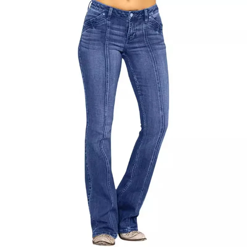 Women's Casual Denim Jeans - Wide-Leg Flared Bell Bottom Pants