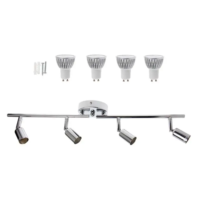 Iluminação LED premium cromada para sala de estar, trilho de 4 luzes, spots de parede multidirecionais para uso comercial._voghion.com
