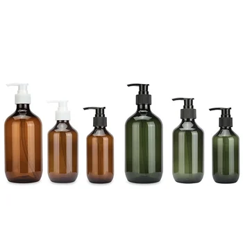 200 300 500ml shiny amber green PET plastic bottles Cosmetics body wash Lotion Shampoo conditioner bottle with pump Dispenser