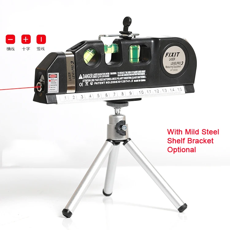 Multi-purpose Horizon Vertical Cross Line With Tape Measure And Ruler Beam Tool Laser Level With Tripod Shelf Bracket