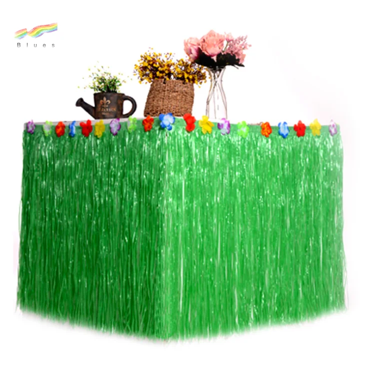 Wholesale high quality hot sale plastic pink hawaiian grass table skirt for party outdoor picnic dance halloween