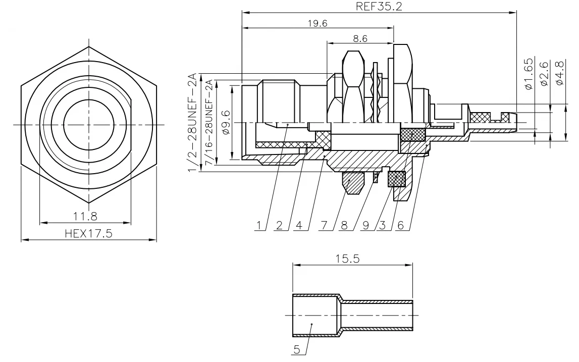 product tnc c ky15 big hexagon nickel plated tnc female connector for rg316 and rg174 cables-4
