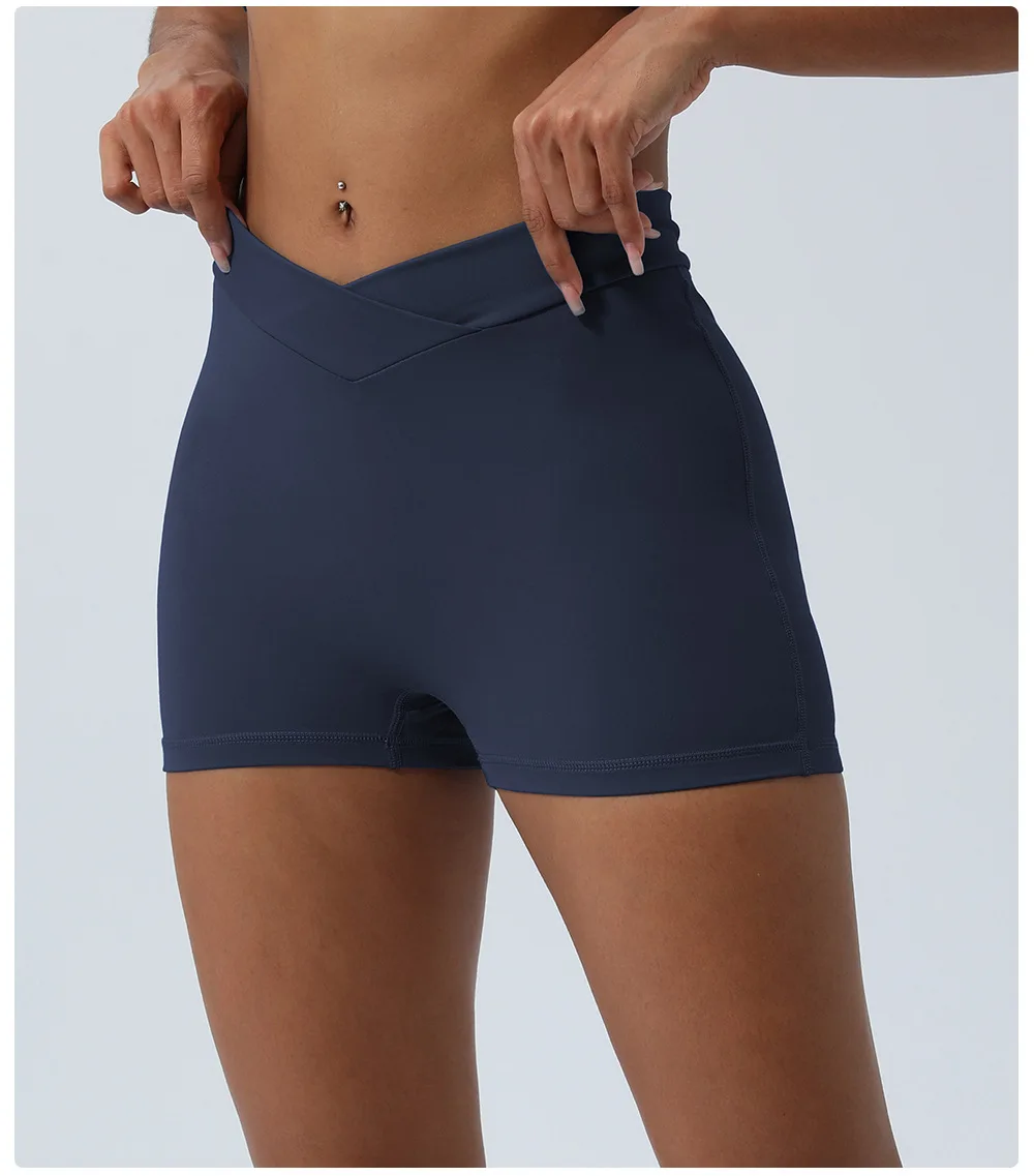 Summer Yoga & Gymnastics Nylon Spandex Biker Shorts Sexy Vcross Pure Colors Scrunch Butt