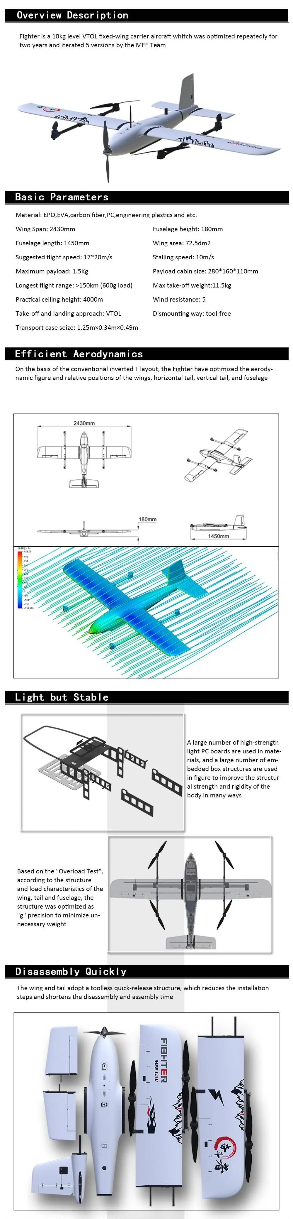 Makeflyeasy Fighter (vtol Version) 4+1 Aerial Survey Carrier 2430mm Fix ...