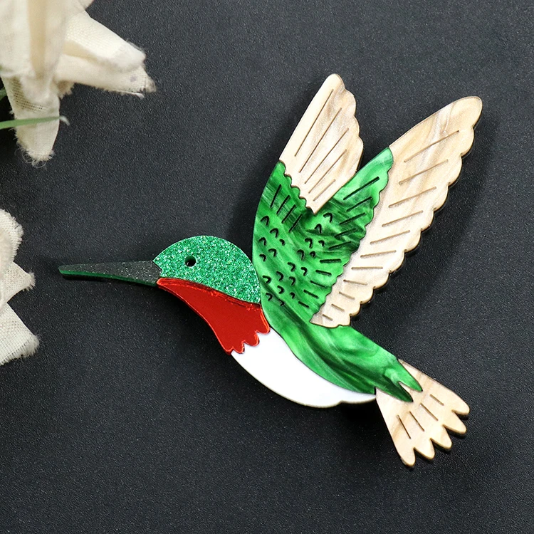 BH1076 1pcs New Arrival hummingbird Brooch (Safety Pin) cute Laser Cut Acrylic Jewelry Handmade manufacture