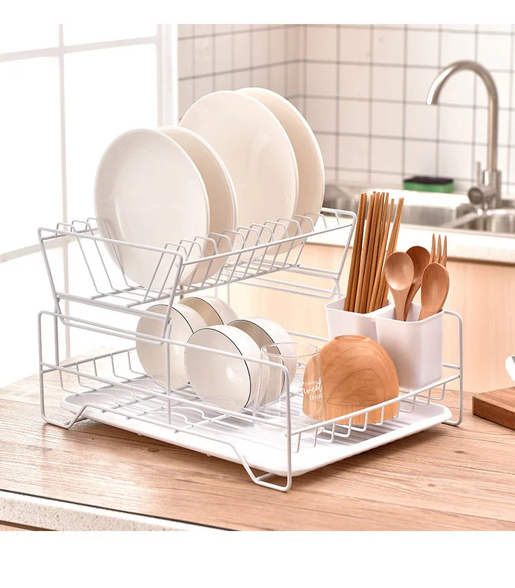 Kitchen Household Double Tier Storage Shelf Drain Rack Standing Type Organizer