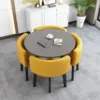 Gray round table + yellow leather chairs-1 table-4 chairs