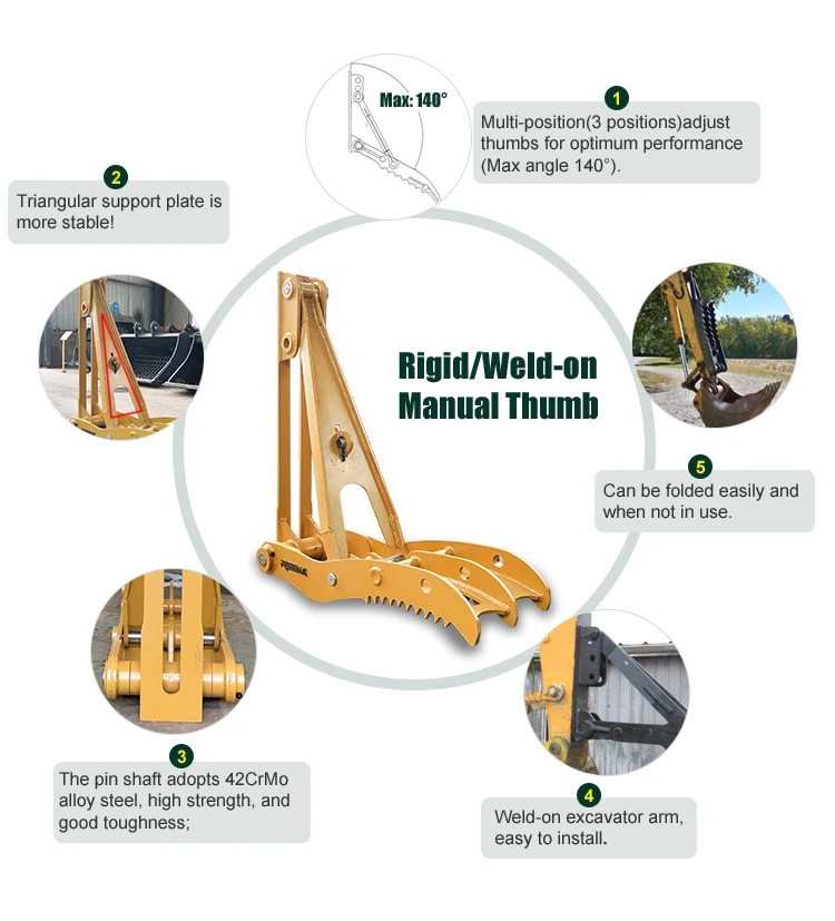 1-50 Ton Excavator Bucket Thumb Q345B Weld On Thumb For Excavator