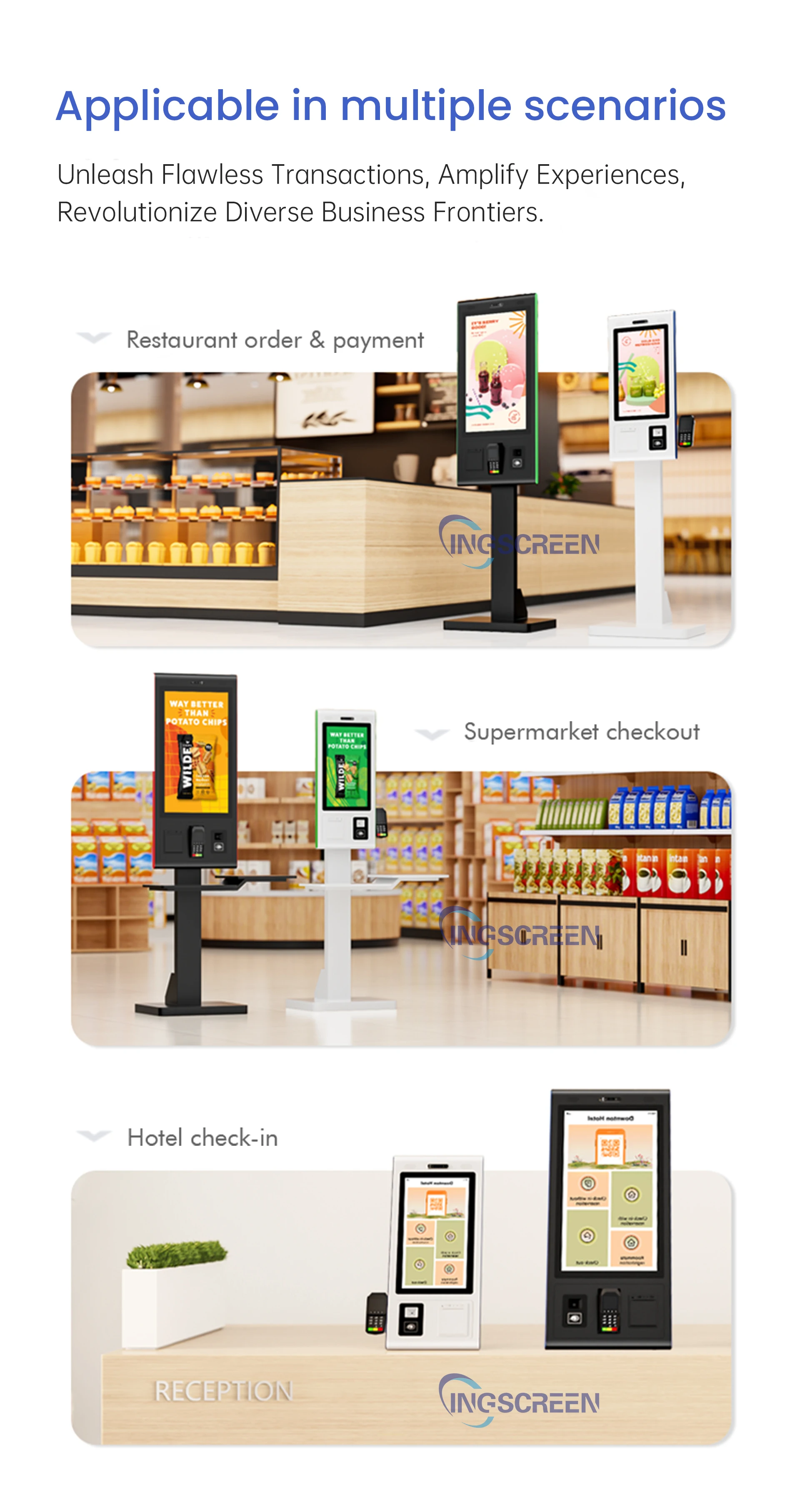 INGSCREEN High Speed Response Capacitive Touch Screen Self Service Payment Kiosk with Printer