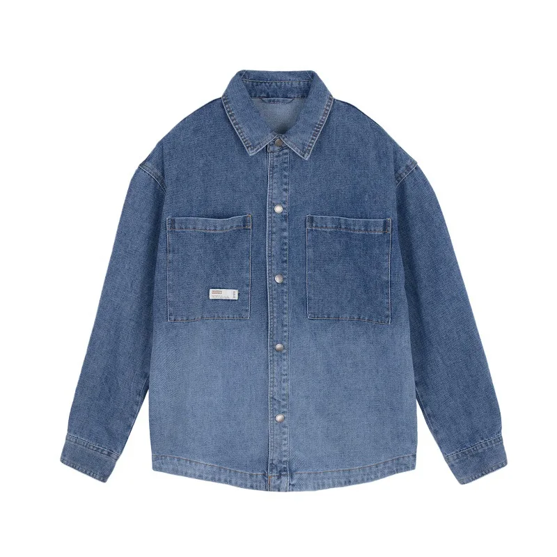 Jaket Denim Pudar Antik Cetak Kualitas 
