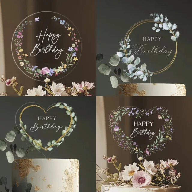 Transparent Acrylic Birthday Happy Anniversary Commemorative MR&MRS Color-printed Cake Insert Card Toppers for Cakes