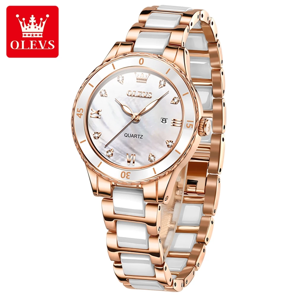 OLEVS Women Ceramic Watch Stainless Steel Self Winding White Butterfly Dial Women's Watch Diamond Luxury Waterproof Automatic Wa　並行輸入 OLEVS Women Stainless Steel Ceramic Band Automatic Mechanical
