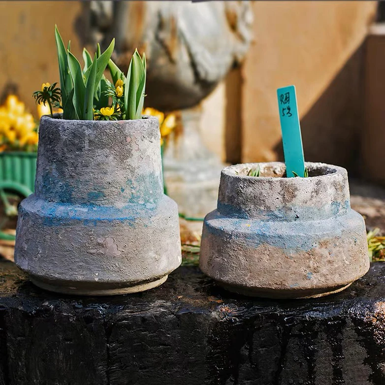 New arrival vintage style home garden decorative concrete flower pots antique cement pot for plants