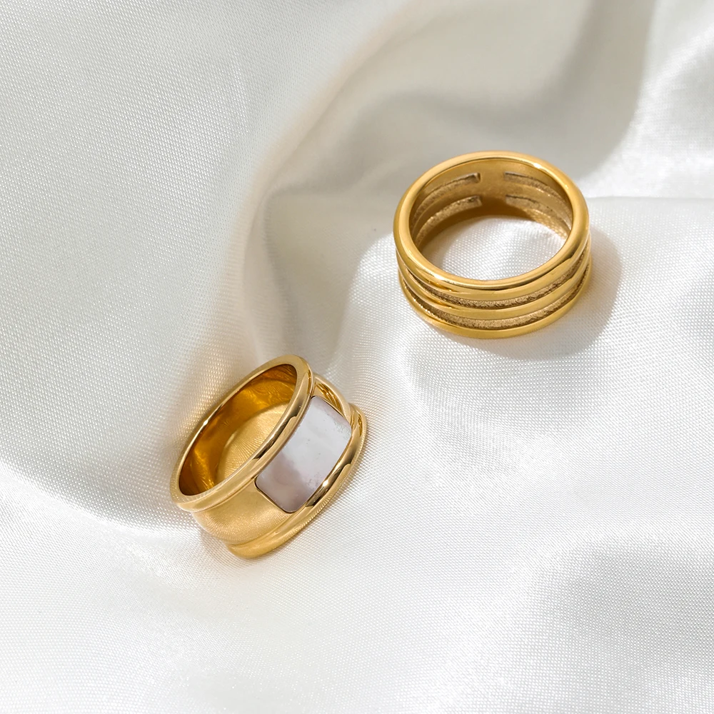 Joolim High End 18k Gold Plated Stainless Steel Cambered Shell Rings ...